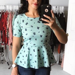 Cute Teal Top with Owls